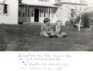 Margaret Hughes and her brother outside the cottage facing Chambers Rd, courtesy of Margaret Hughes